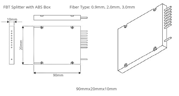 1x2 FBT Splitter Mechanical Drawing